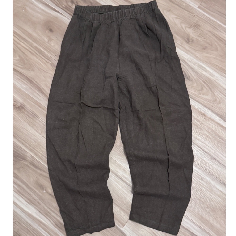 Vintage Eileen Fisher Linen Blend Pants Size 1 Brown Elastic Waist v2‎
